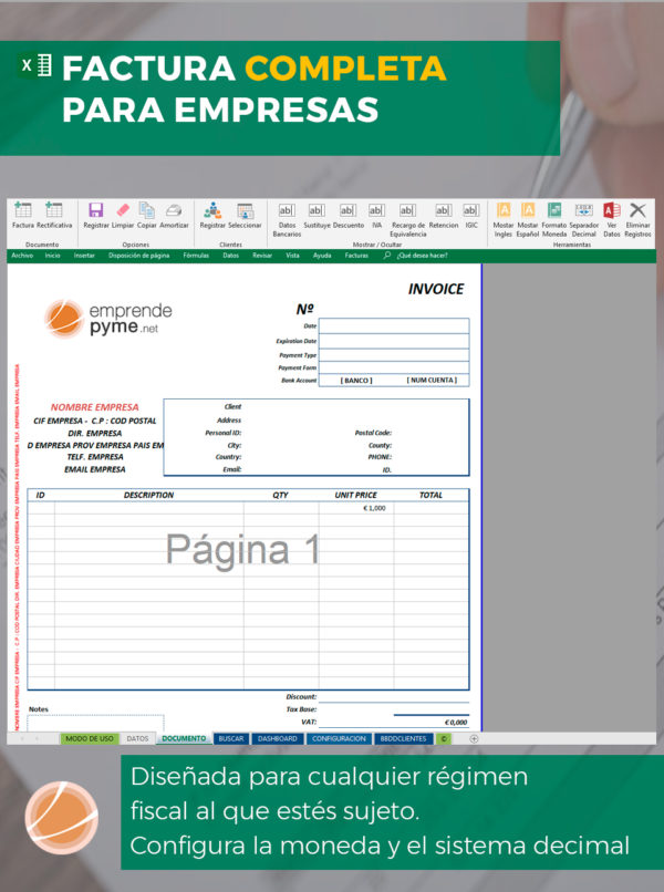 Plantilla Factura Completa para Empresa Control de facturas emitidas