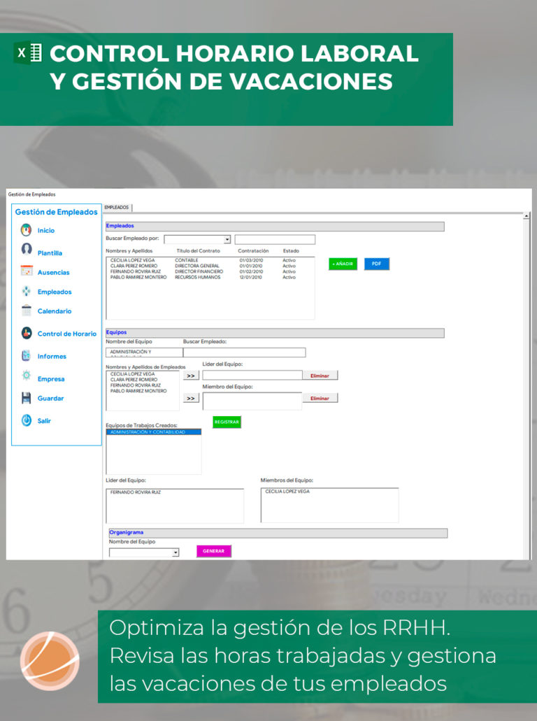 Plantilla para el Control del Horario Laboral y Gestión de Vacaciones y Ausencias EmprendePyme